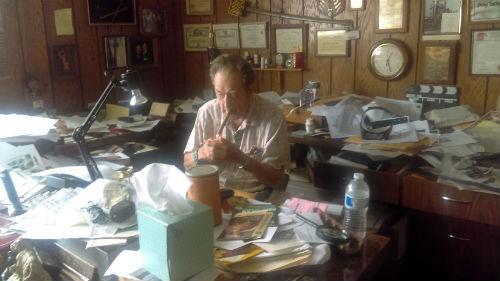 96 year old Lucky Brown lights up to tackle another afternoon of work at Movie Tech